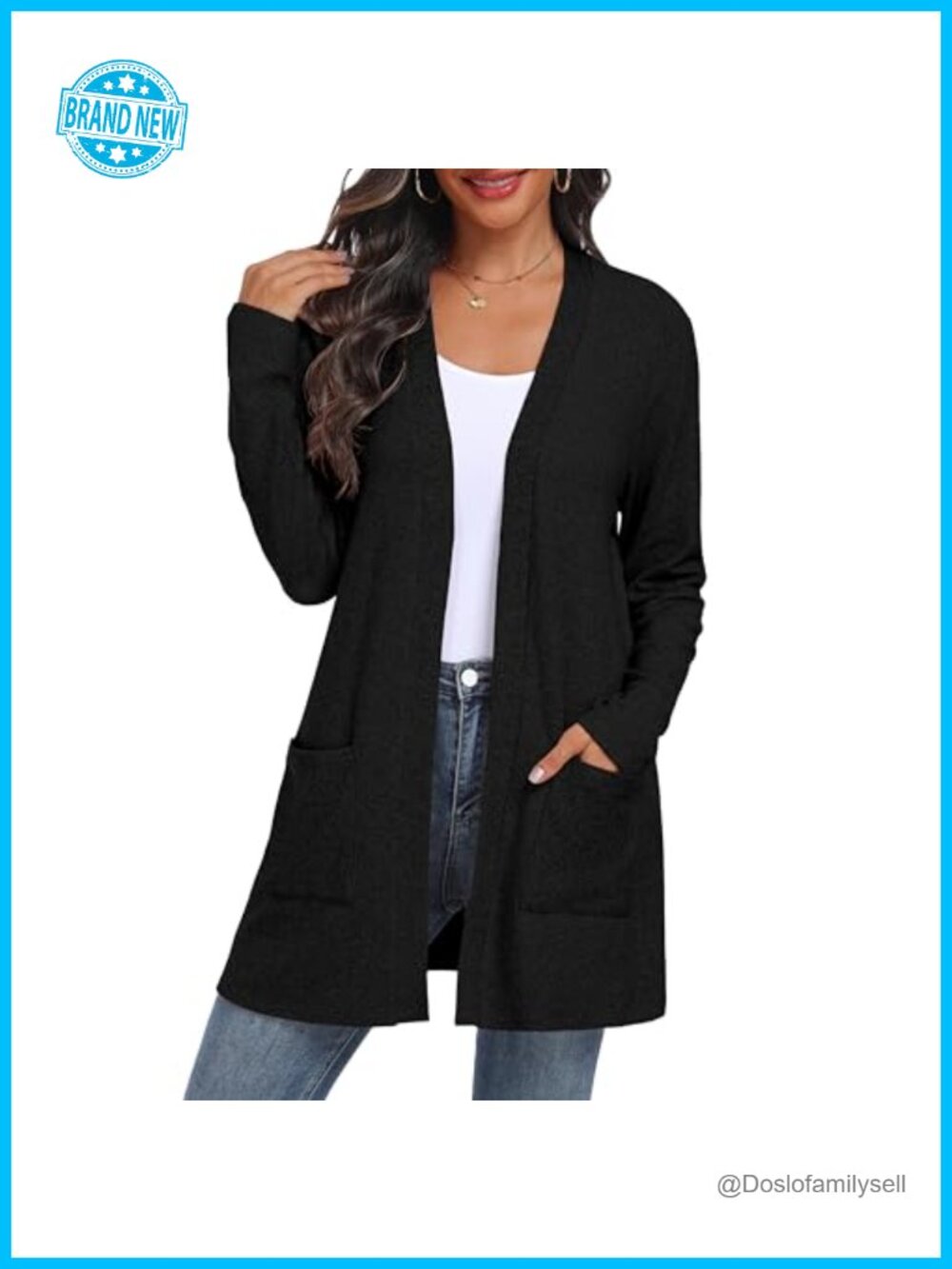 Women's Open Front Cable Knit Cardigan Long Sleeve Sweater with Pockets